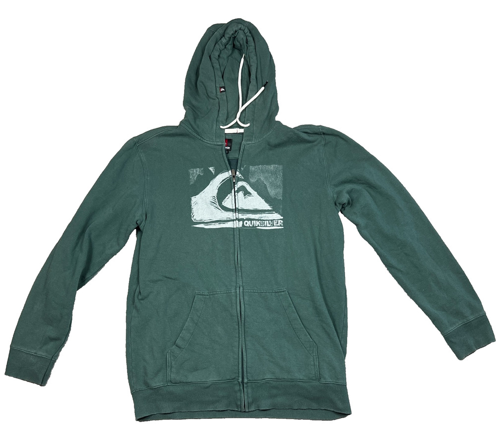 Quiksilver Mens XL Green Full Zip Graphic Hoodie Surf Skate 2011